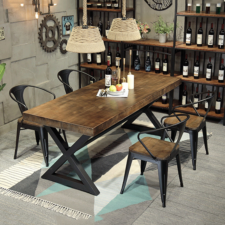 Industrial Coffee Shop Dining Table Rectangle Wood and Metal Base Dining Table
