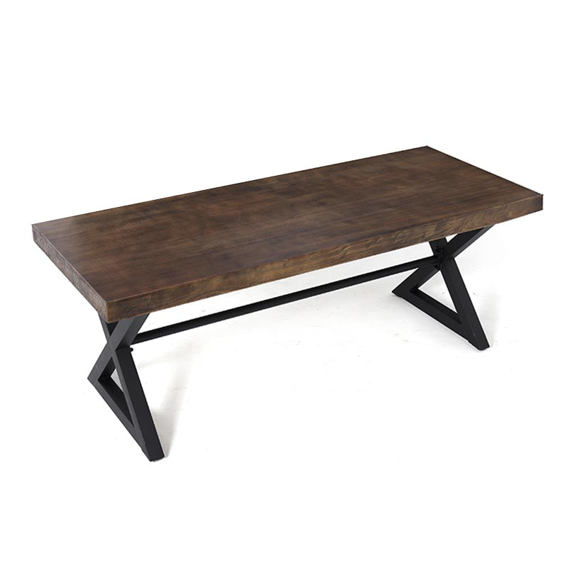 Industrial Coffee Shop Dining Table Rectangle Wood and Metal Base Dining Table