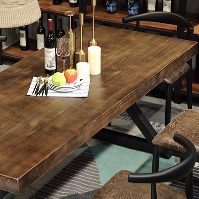 Industrial Coffee Shop Dining Table Rectangle Wood and Metal Base Dining Table