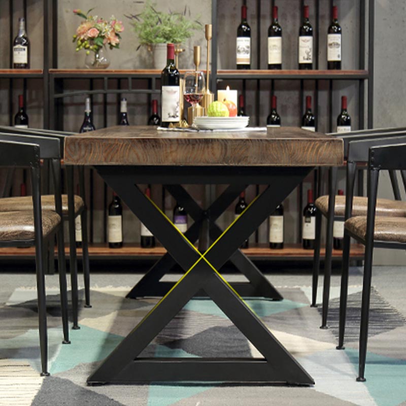 Industrial Coffee Shop Dining Table Rectangle Wood and Metal Base Dining Table