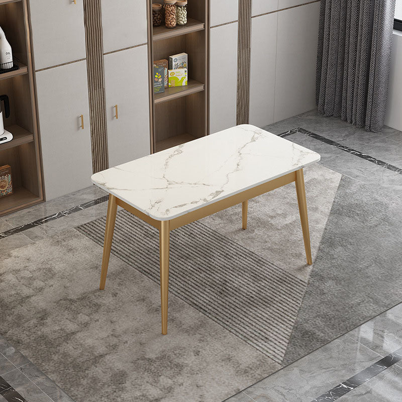 Modern Rectangle Dining Table Sintered Stone Top Table with 4 Iron Legs