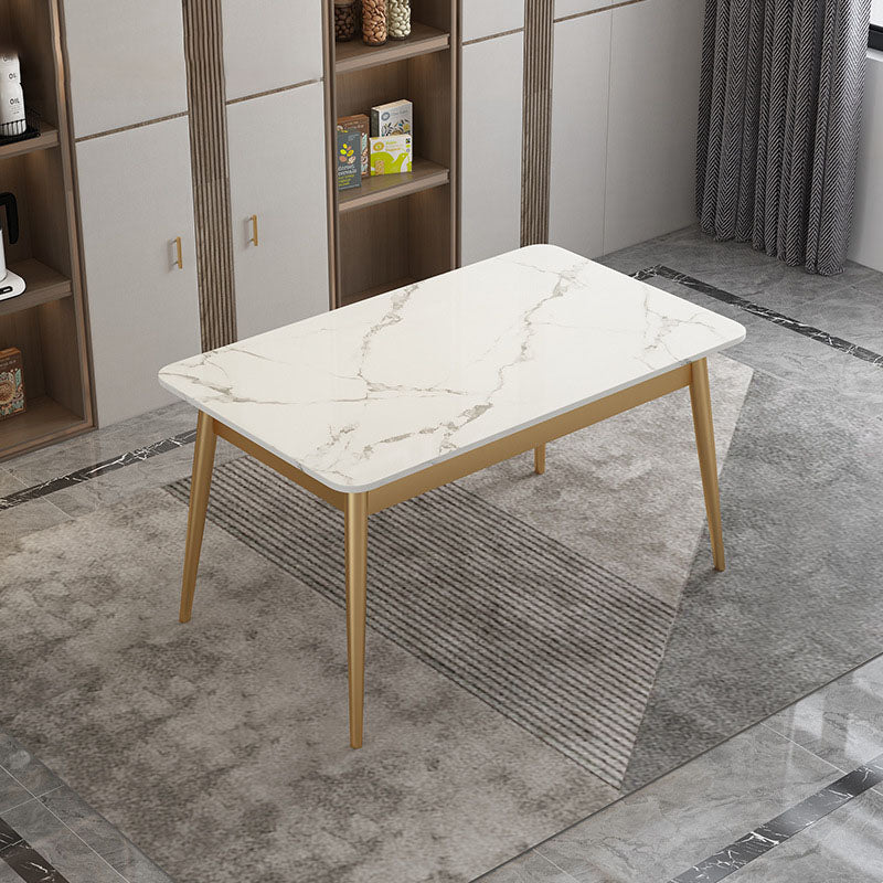 Modern Rectangle Dining Table Sintered Stone Top Table with 4 Iron Legs
