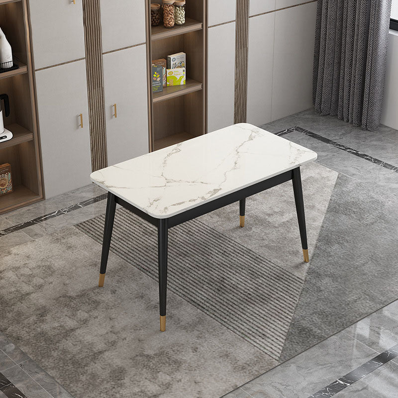 Modern Rectangle Dining Table Sintered Stone Top Table with 4 Iron Legs