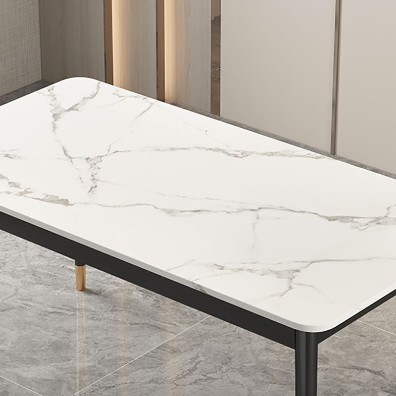 Modern Rectangle Dining Table Sintered Stone Top Table with 4 Iron Legs