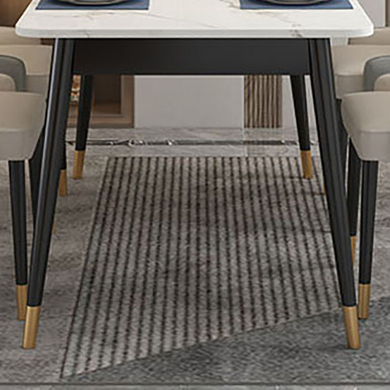 Modern Rectangle Dining Table Sintered Stone Top Table with 4 Iron Legs