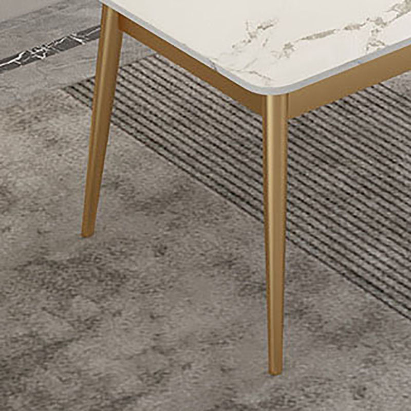 Modern Rectangle Dining Table Sintered Stone Top Table with 4 Iron Legs
