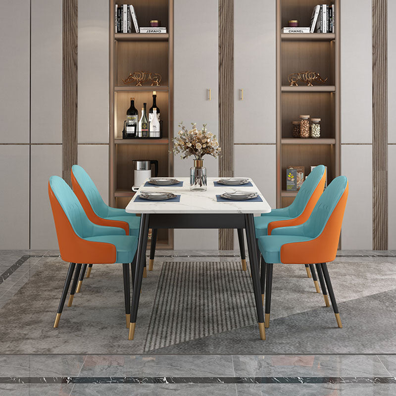 Modern Rectangle Dining Table Sintered Stone Top Table with 4 Iron Legs