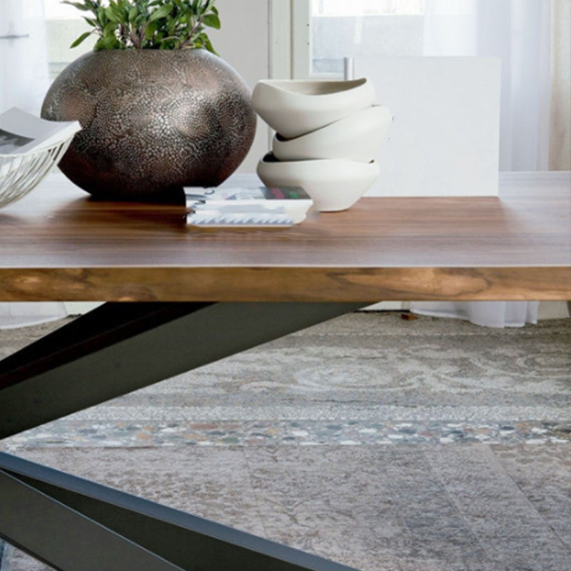Solid Wood Brown Dining Table Industrial Black Frame Dining Room Table