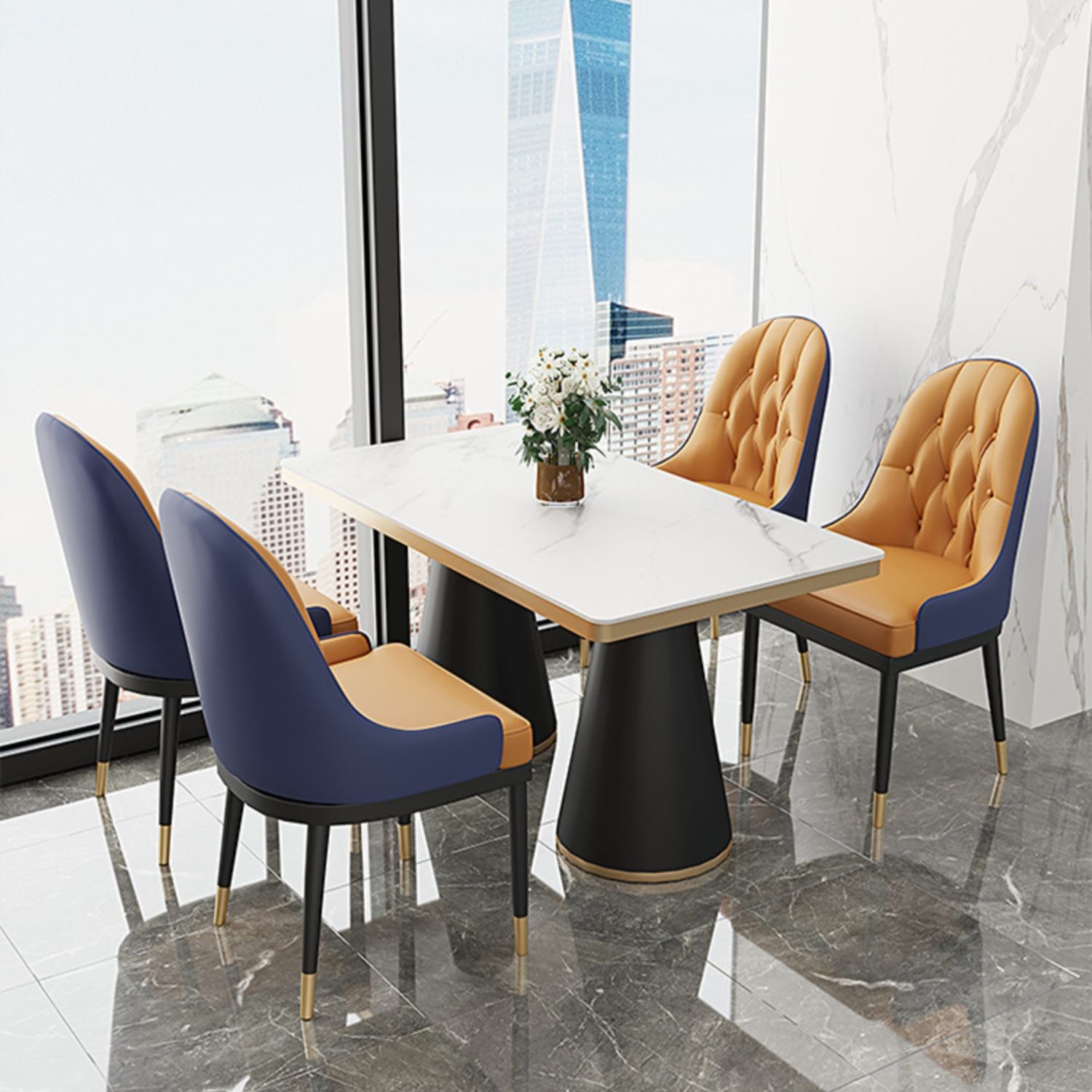 Glam Style Faux Leather Chair Metal Dining Chairs for Home Use