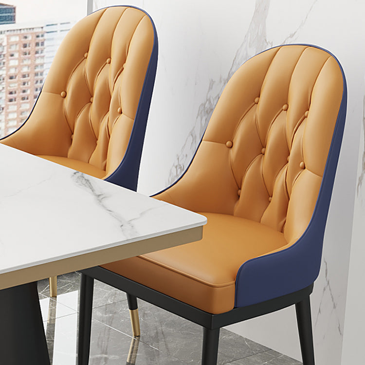 Glam Style Faux Leather Chair Metal Dining Chairs for Home Use