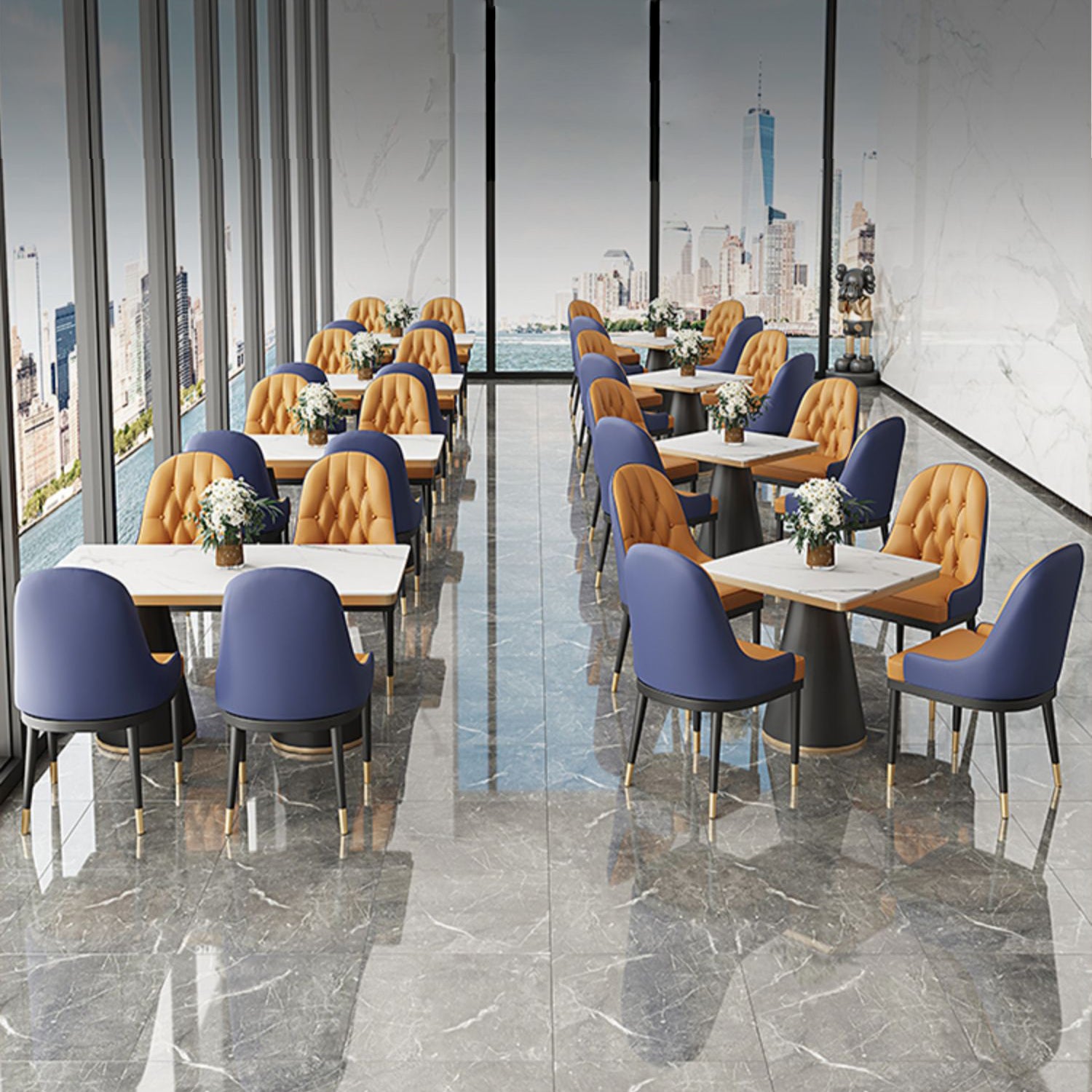 Glam Style Faux Leather Chair Metal Dining Chairs for Home Use