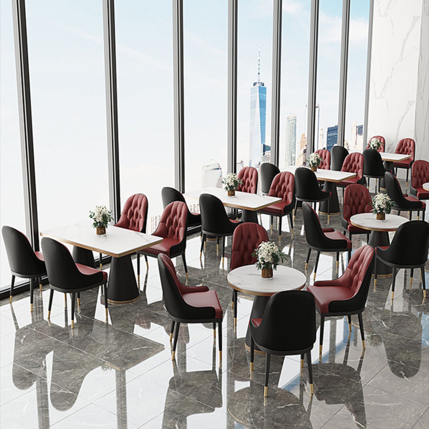 Glam Style Faux Leather Chair Metal Dining Chairs for Home Use