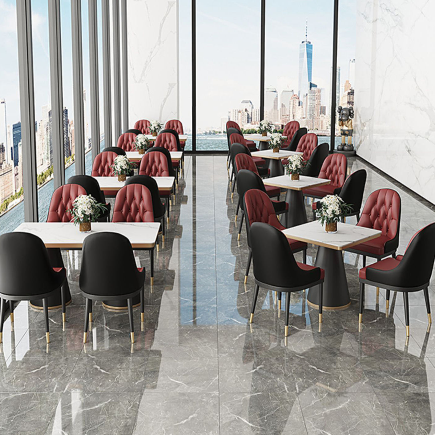 Glam Style Faux Leather Chair Metal Dining Chairs for Home Use