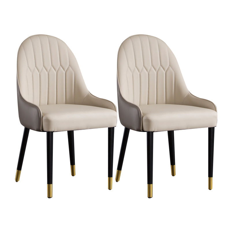 Solid Back Chair Scandinavian Style Arm Leather Dining Side Chairs