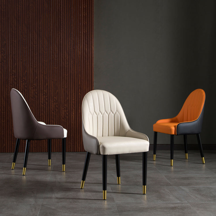 Solid Back Chair Scandinavian Style Arm Leather Dining Side Chairs