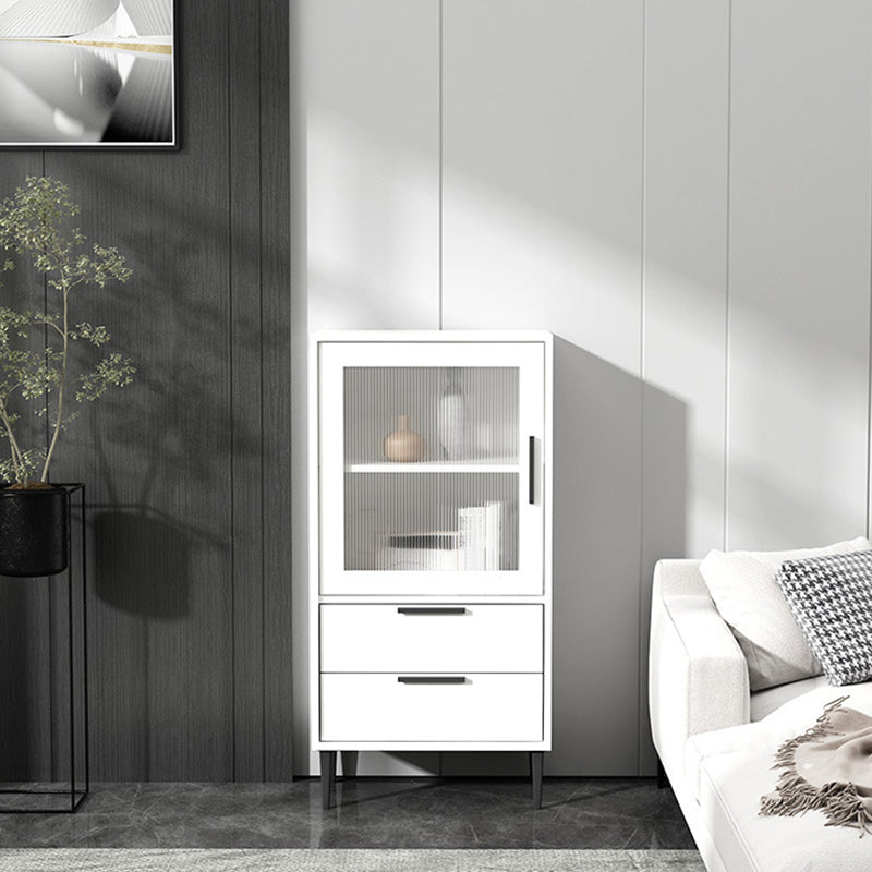 Modern Wooden Accent Cabinet with Glass 1-Door and 2 Drawers