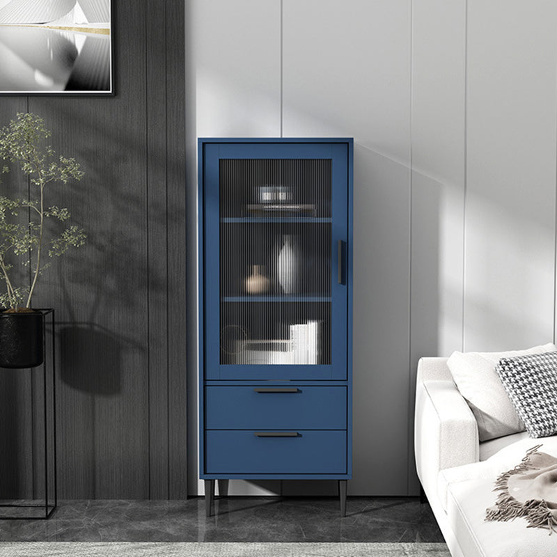 Modern Wooden Accent Cabinet with Glass 1-Door and 2 Drawers