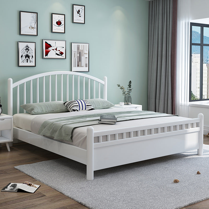 Contemporary Wood Slat Bed Arched Headboard Bed Set in White
