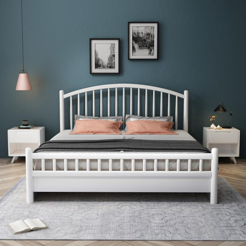 Contemporary Wood Slat Bed Arched Headboard Bed Set in White