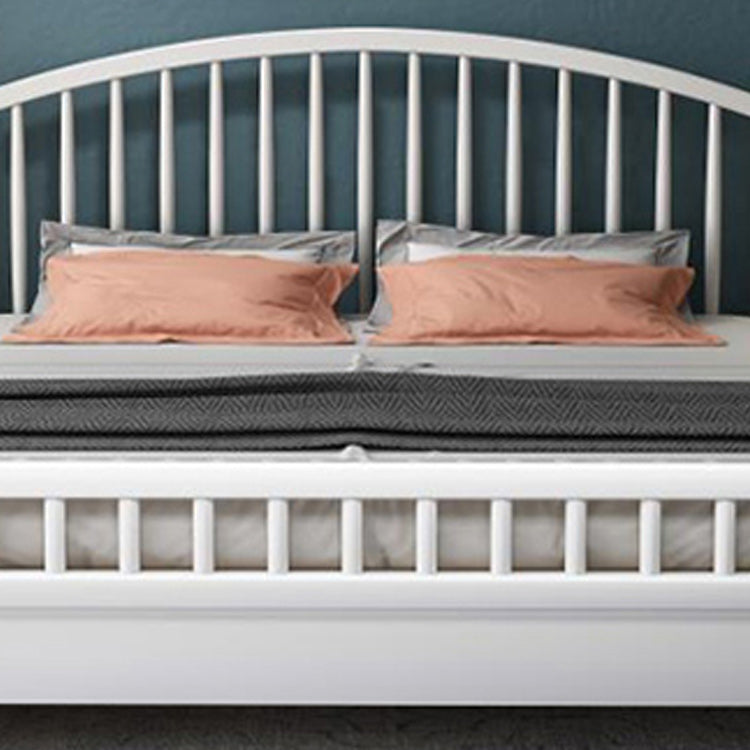 Contemporary Wood Slat Bed Arched Headboard Bed Set in White