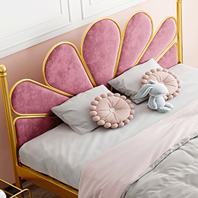 Glam Steel Standard Bed with Upholstered Headboard, 47" Tall Panel Bed