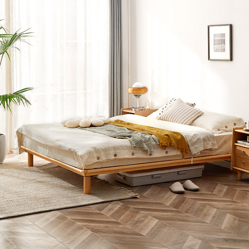 Solid Wood Platform Bed Scandinavian Low Profile Bed Frame in Brown