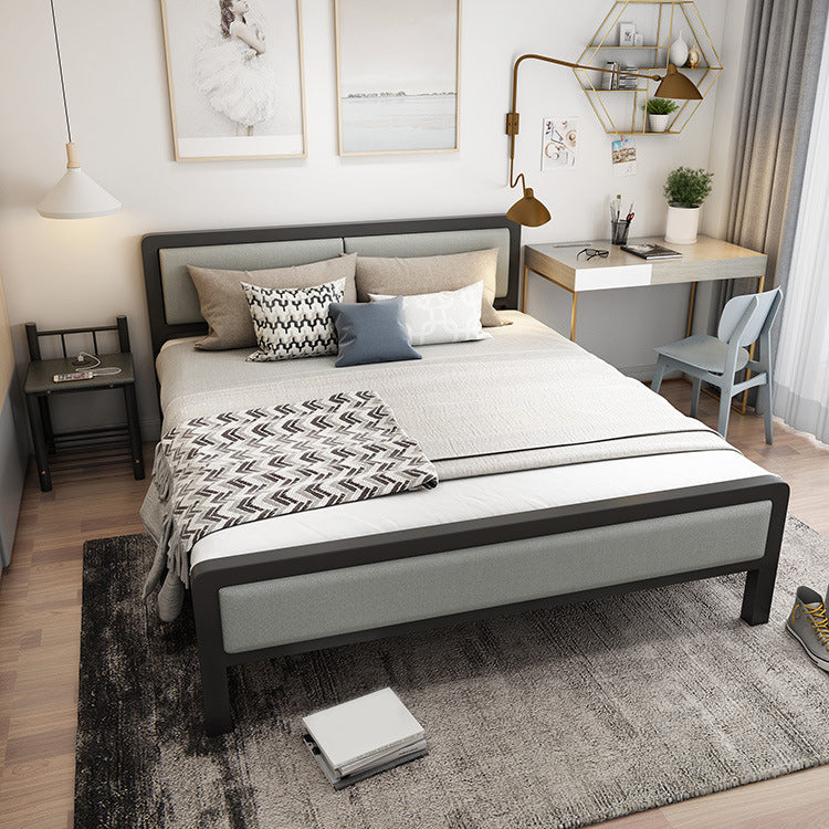 Contemporary Low Profile Panel Bed Upholstered Standard Bed in Black