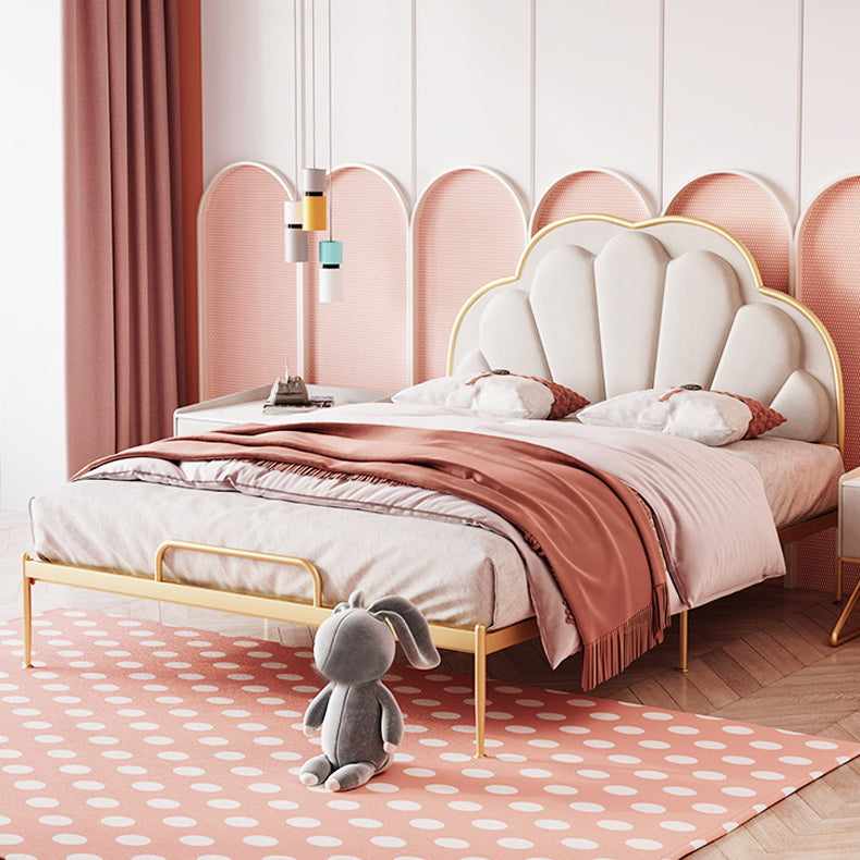 Standard Bed Upholstered Low Profile Bed Frame in Gold Finish