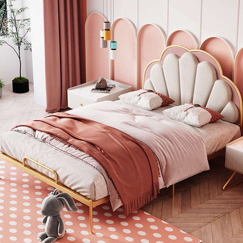 Standard Bed Upholstered Low Profile Bed Frame in Gold Finish