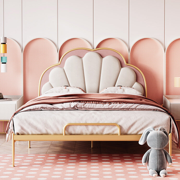 Standard Bed Upholstered Low Profile Bed Frame in Gold Finish