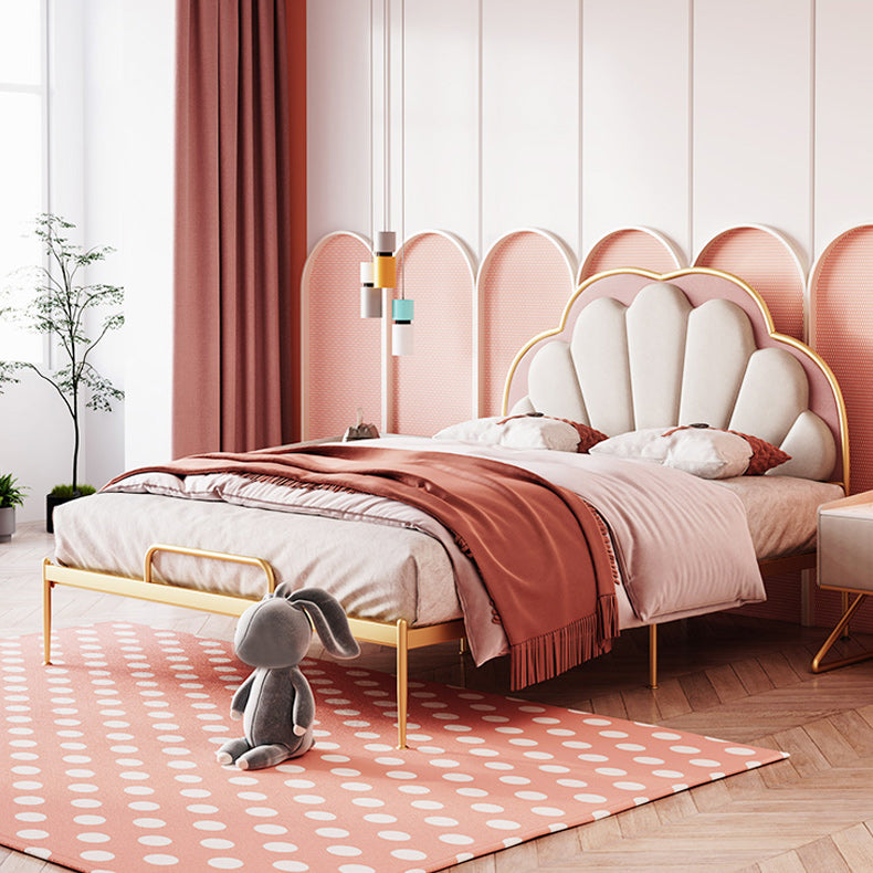 Standard Bed Upholstered Low Profile Bed Frame in Gold Finish