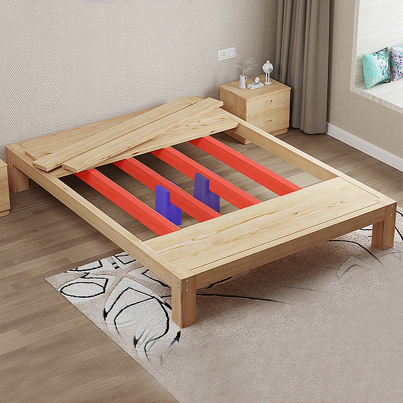 Scandinavian Wood Panel Bed Natural Standard Bed, 39"/53"/59"/71" Bed Frame