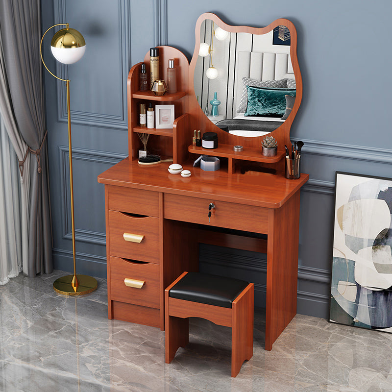 4 Drawers 31.5" Wide Vanity Set Nordic Wood Dressing Table with Stool and Mirror