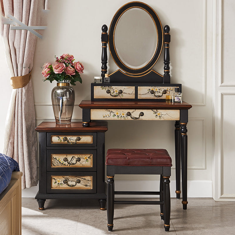 Victorian Wood Vanity Table with Mirror and Stool 15.75" D Vanity Table Set