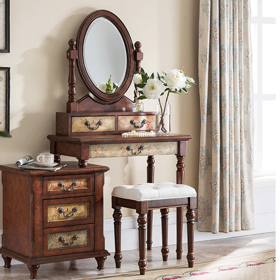 Victorian Wood Vanity Table with Mirror and Stool 15.75" D Vanity Table Set