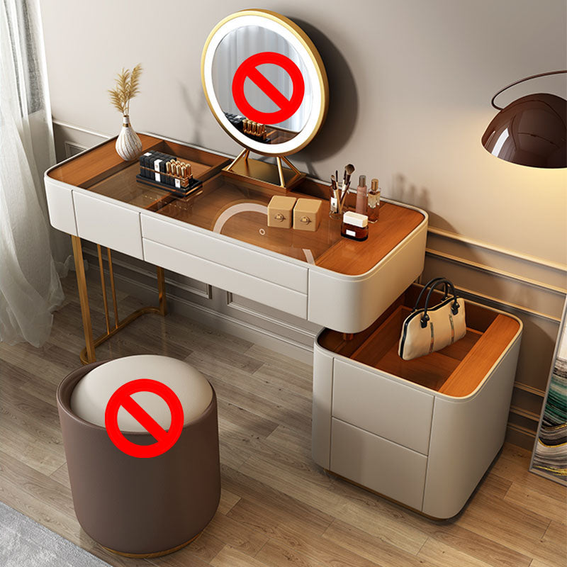 Contemporary Faux Leather Vanity Tables 4 Drawer Glass Top Makeup Vanity Desk