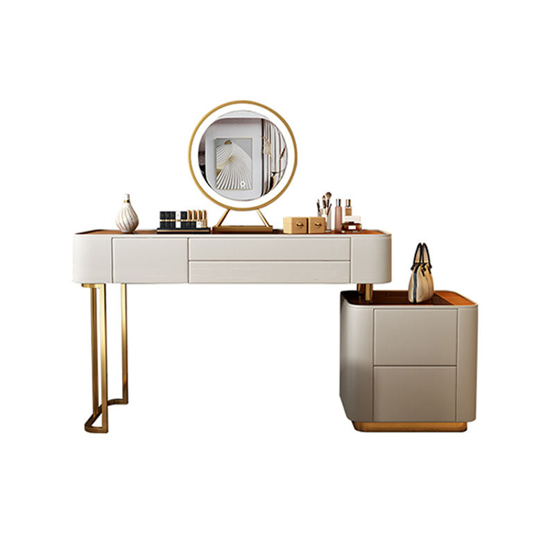 Contemporary Faux Leather Vanity Tables 4 Drawer Glass Top Makeup Vanity Desk