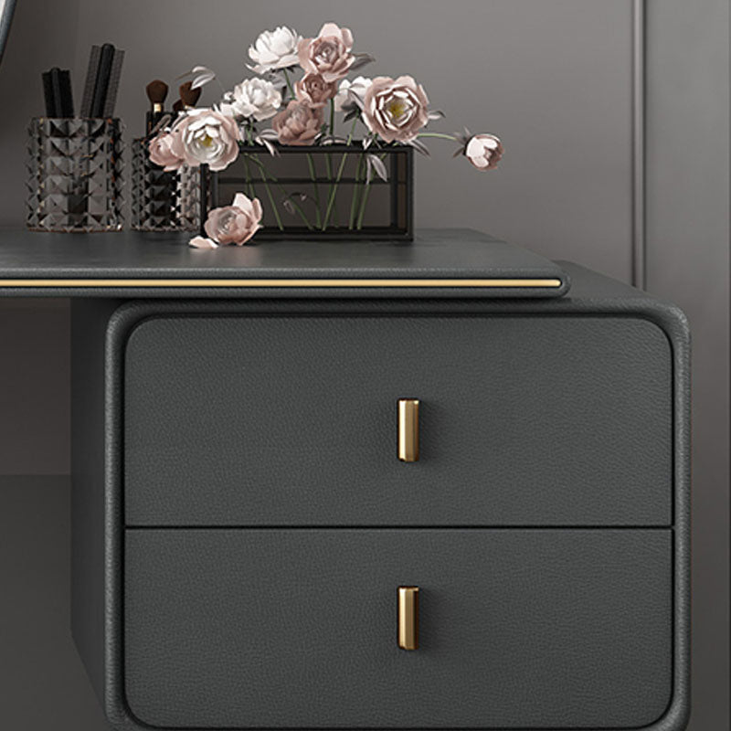 Contemporary Faux Leather and Wood 2-Drawer Makeup Vanity Desk