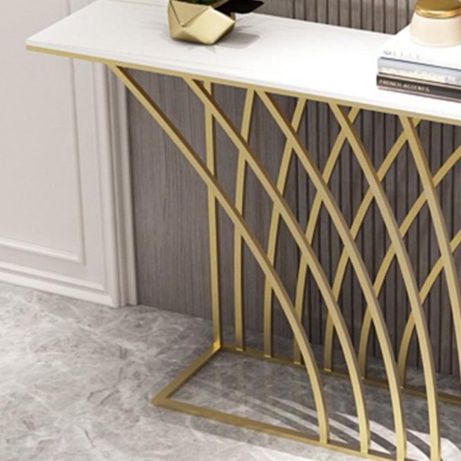 Glam Style Rectangle Top Accent Table with Abstract Iron Base for Hall
