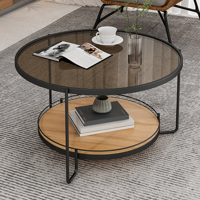 17.72" Tall Contemporary Style Cocktail Table Glass Top Round Coffee Table