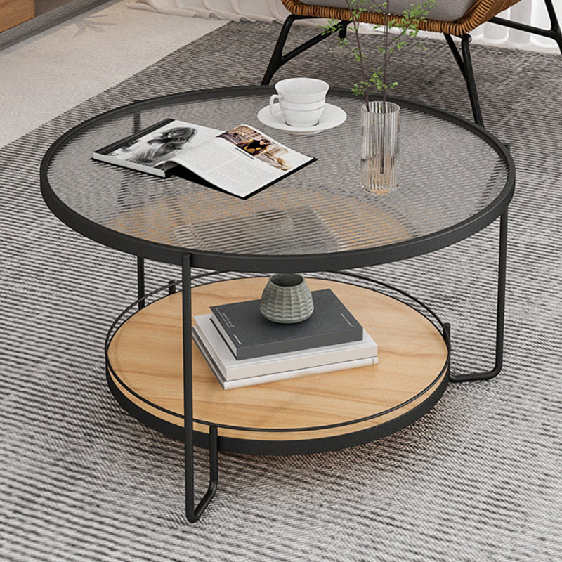 17.72" Tall Contemporary Style Cocktail Table Glass Top Round Coffee Table