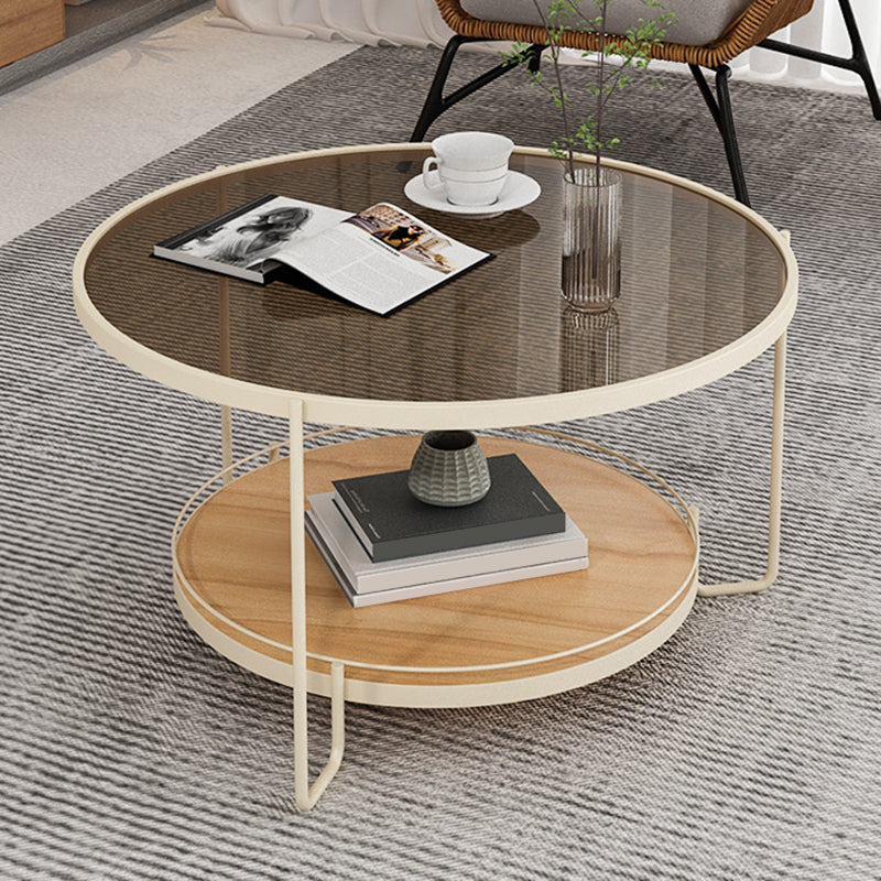 17.72" Tall Contemporary Style Cocktail Table Glass Top Round Coffee Table