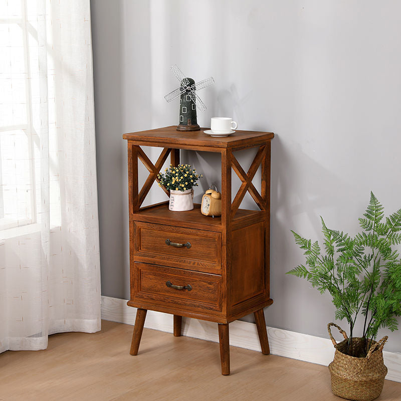 Contemporary Wood Accent Chest with Drawers and Shelf 12.59" Wide