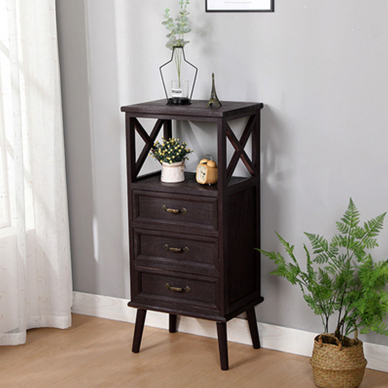Contemporary Wood Accent Chest with Drawers and Shelf 12.59" Wide