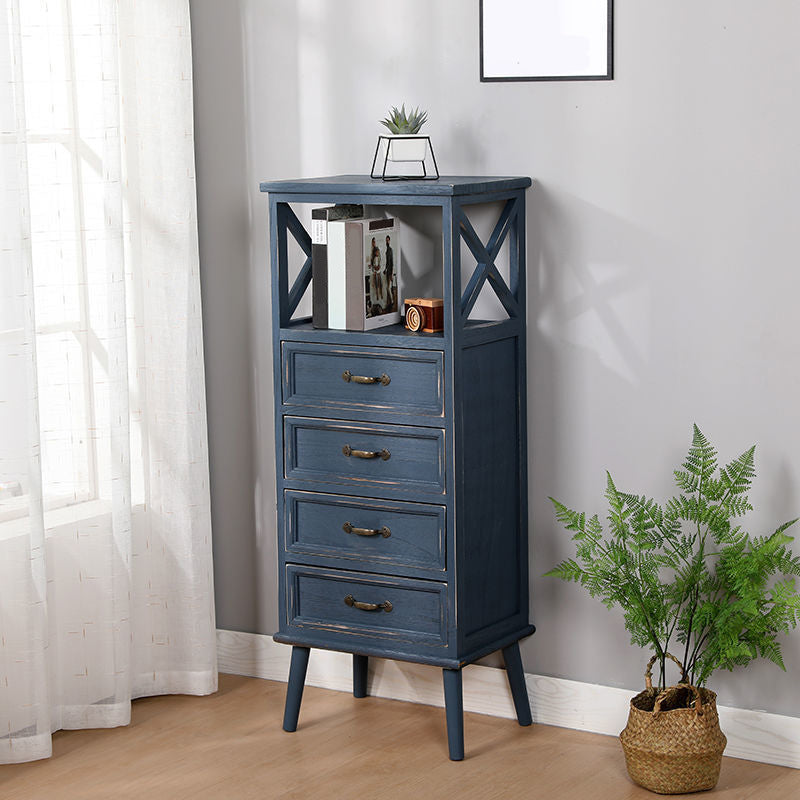 Contemporary Wood Accent Chest with Drawers and Shelf 12.59" Wide