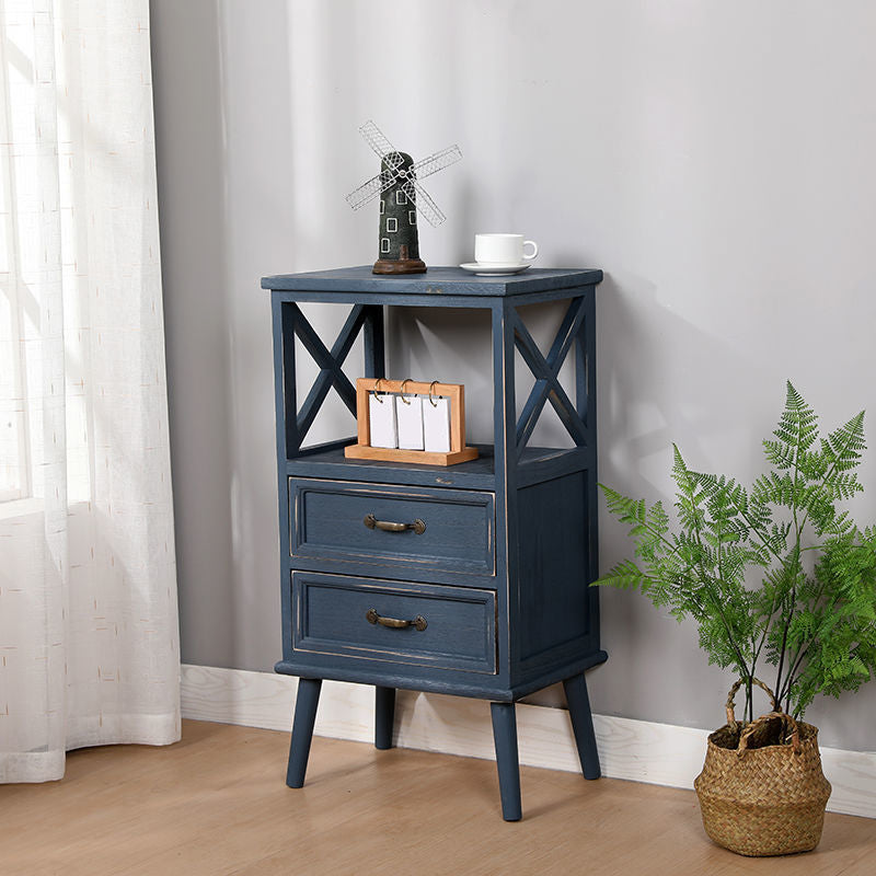 Contemporary Wood Accent Chest with Drawers and Shelf 12.59" Wide