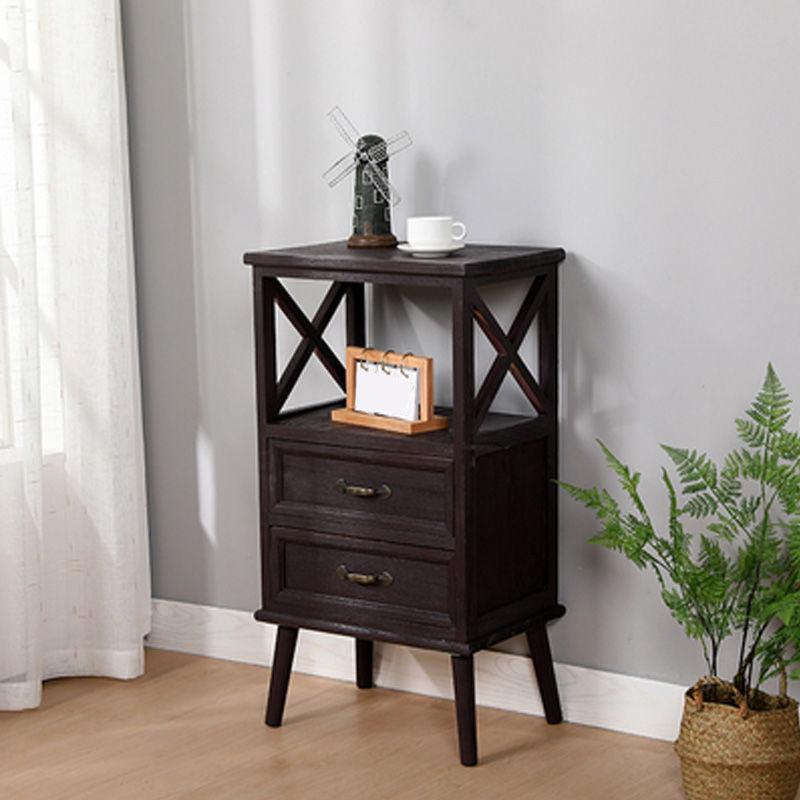 Contemporary Wood Accent Chest with Drawers and Shelf 12.59" Wide