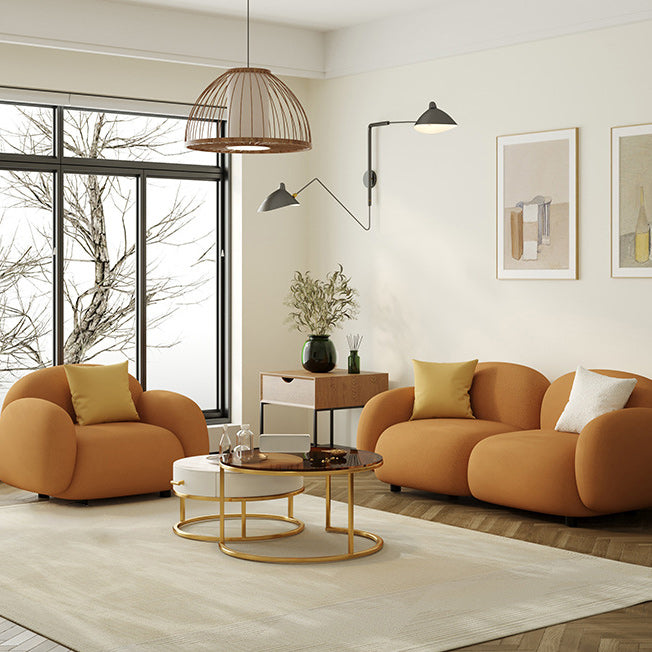 Square Arm Sofa Modern Style Faux Leather & Wool Standard Sofa