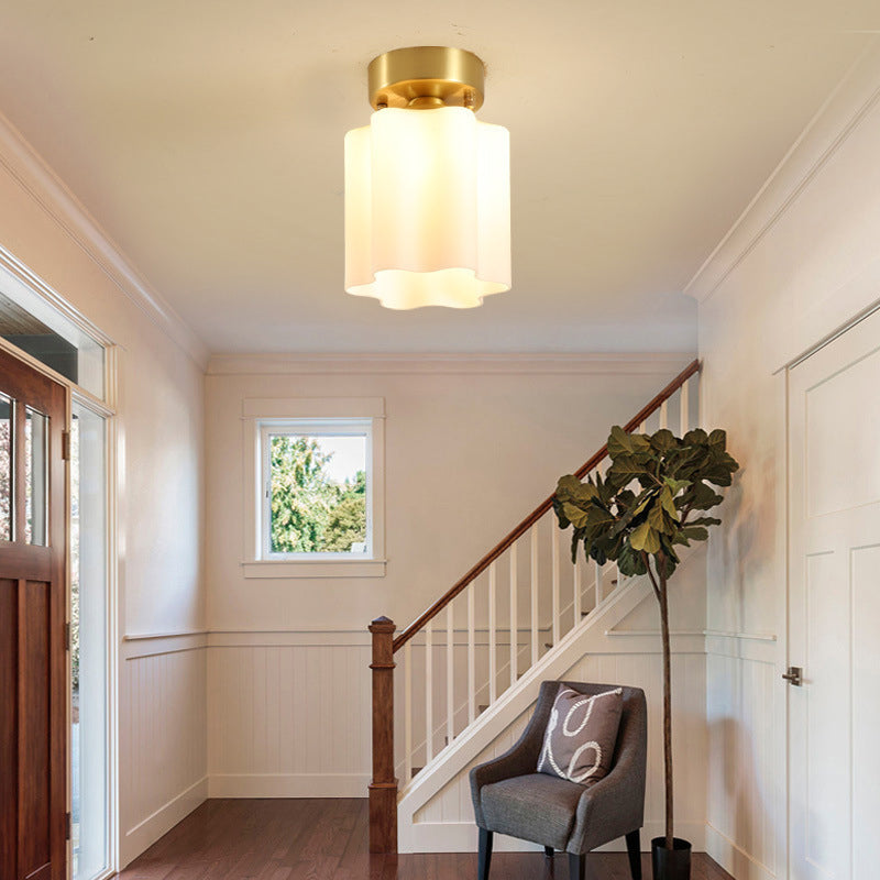1-Light Ceiling Lamp Simple Ceiling Mount Light with Glass Shade for Aisle