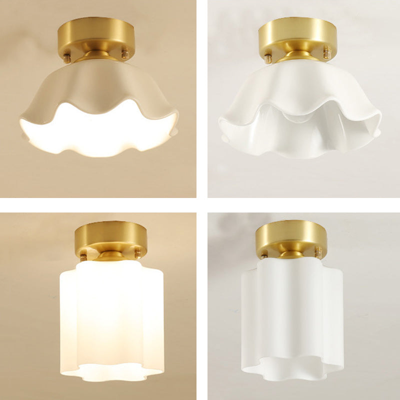 1-Light Ceiling Lamp Simple Ceiling Mount Light with Glass Shade for Aisle